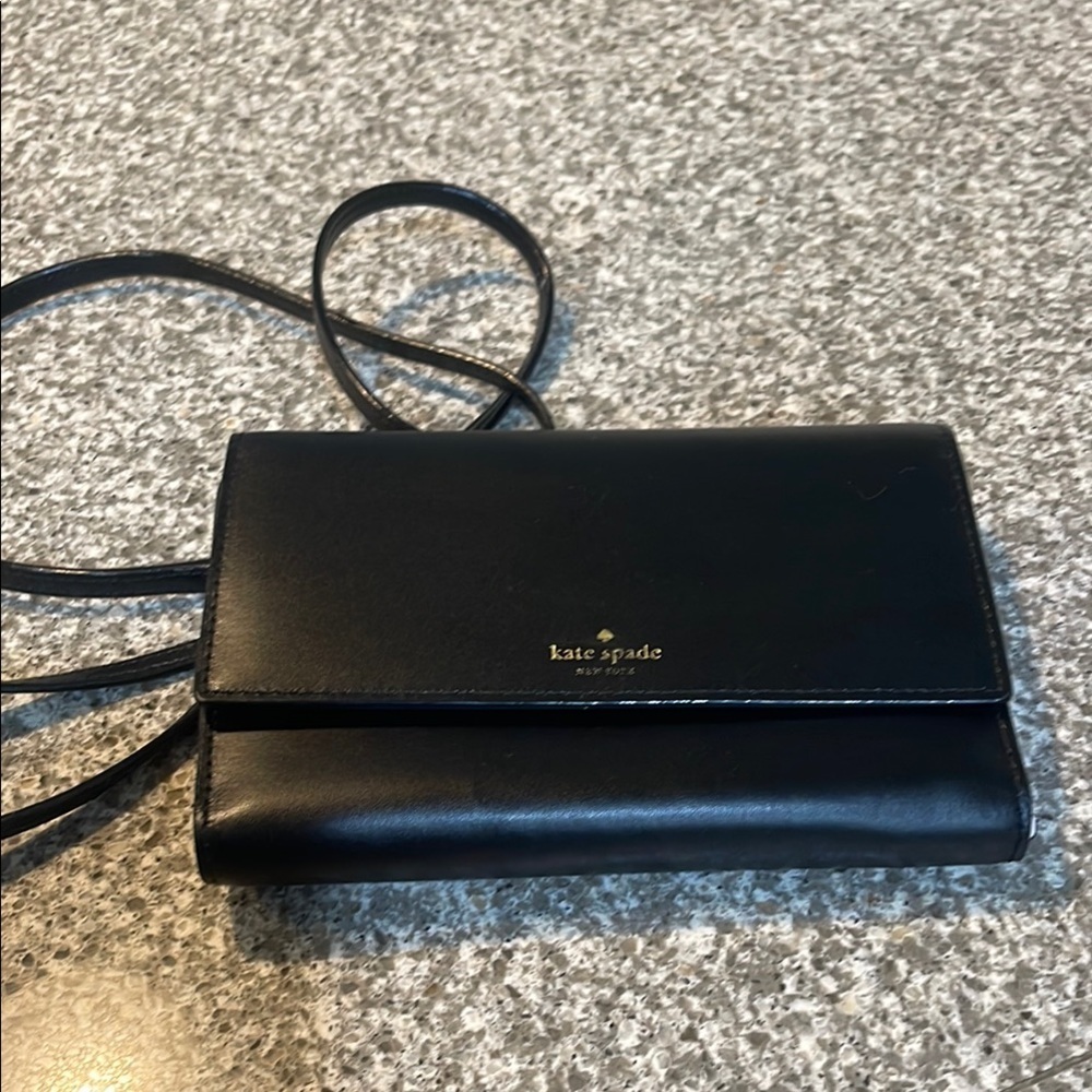 Kate Spade Morgan Flap Black Leather Crossbody Wallet Bag